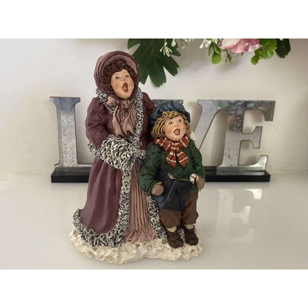 Vintage June McKenna 1991‎ Mother & Son Caroling Christmas 6" Figurine Vibrant
